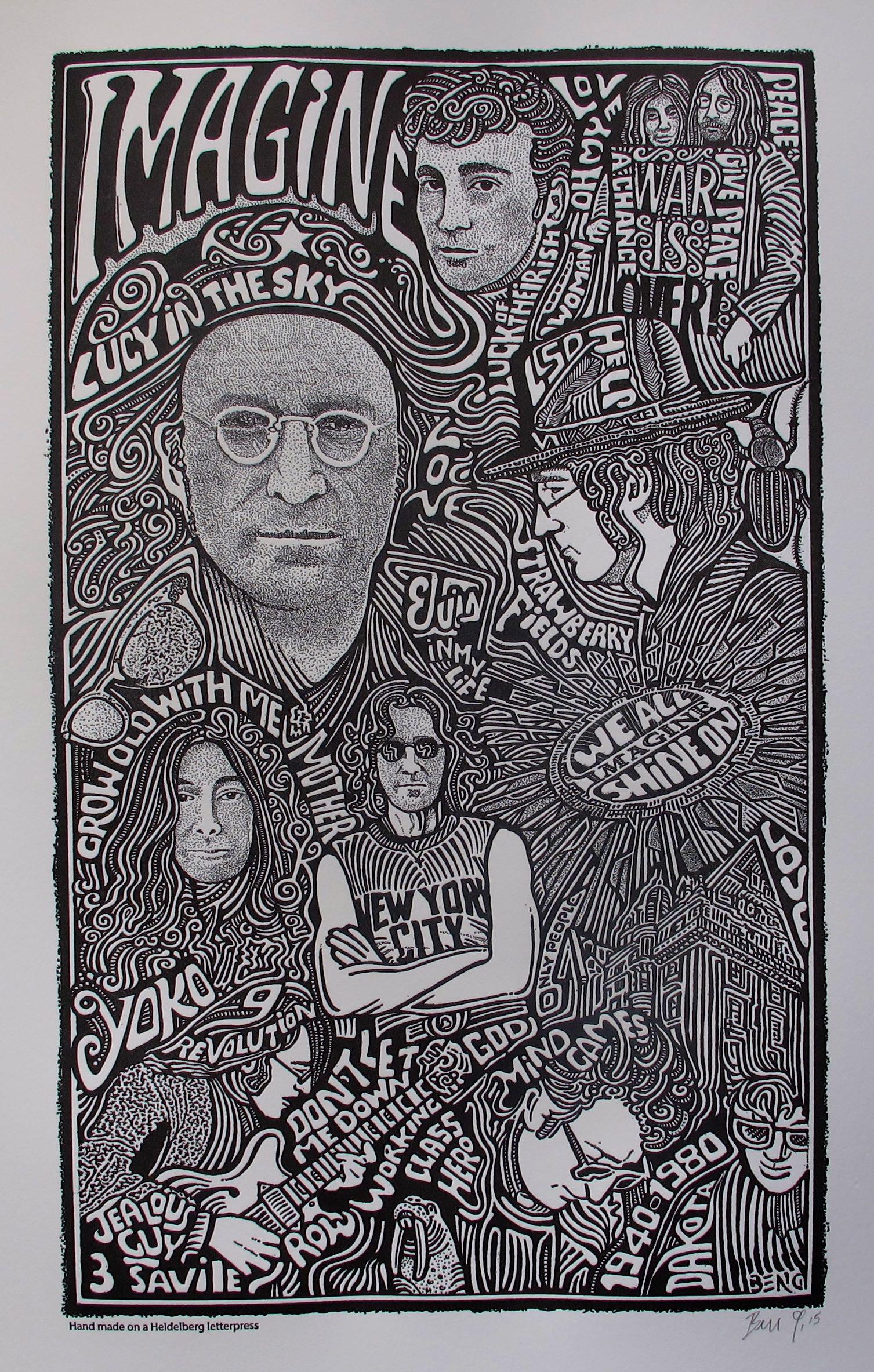 JOHN LENNON Psychedelic Hand Signed Posterography: This is a rare limited edition John Lennon Art piece. Hand signed by the artist Ben G. The picture can not capture the spectacular psychedelic look and feel of these. It pops right out at you and ther