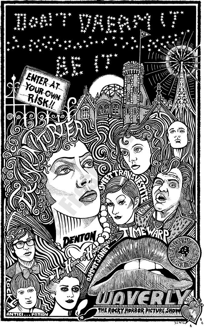 ROCKY HORROR MOVIE Psychedelic Hand Signed Posterograph: This is a rare limited edition ROCKY HORROR MOVIE Art piece. Hand signed by the artist Ben G.The picture can not capture the spectacular psychedelic look and feel of these. It pops right out at you an