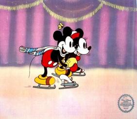DISNEY MICKEY & MINNIE ICE SKATING Orig Art Sericel: Top Quality Serigraph for your Art Collecting pleasure,Walt Disney Official Emblem Authenticity seal is stamped at the bottom corner. Size 11"x14"