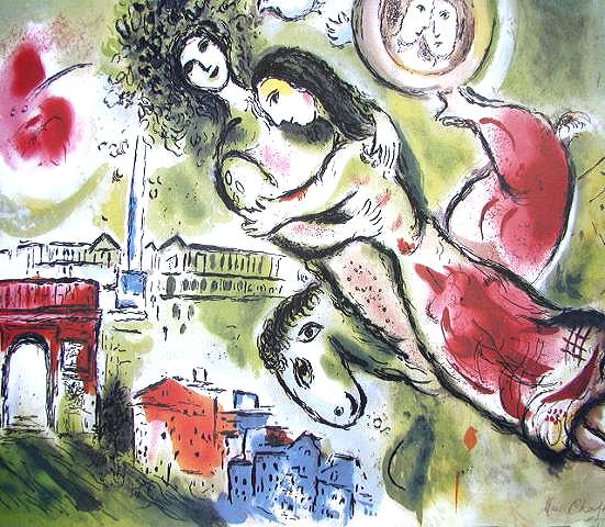 Marc Chagall Signed Litograph - Romeo and Juliet: High Quality Litograph on archival paper, measures 23" x 35 1/2". Comes with certificate of authenticity. Item comes unframed