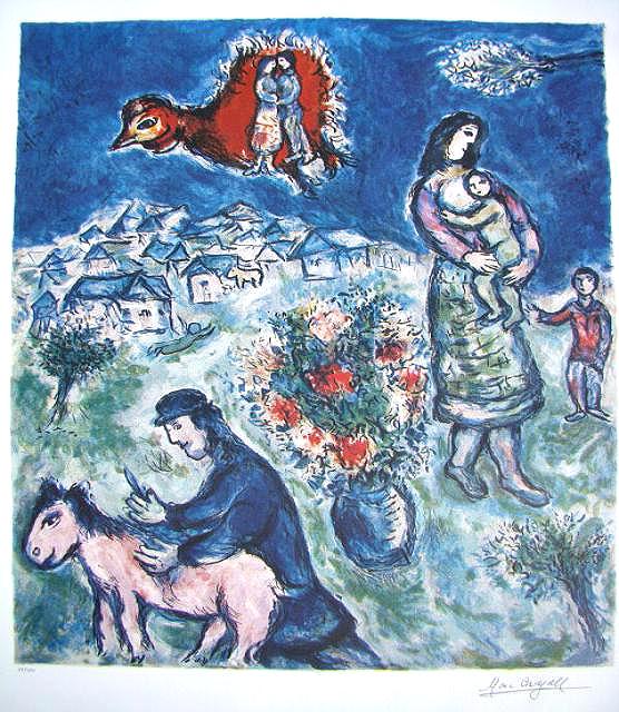 Marc Chagall Signed Litograph - Sur la Route du Village: High Quality Litograph on archival paper, measures 28 1/2" x 22 1/2". Comes with certificate of authenticity. Item comes unframed
