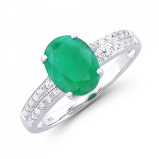 2.01 Ct Certified Green Emerald & Diamond 14K $11,725!: Center : 1.82 Ct of Oval shape Green Emerald 9 x 7mm quality AAA no treatment.Sides : 0.19 Ct round diamonds 1.2mm , H-I , I1-I2 no treatment.2.55 grams 14K solid white gold.Size 7.5.Comes with