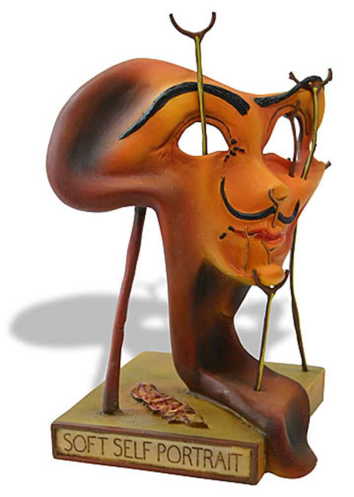 Salvador Dali SOFT SELF PORTRAIT WITH FRIED BACON: This is a sculpture entitled "SOFT SELF PORTRAIT WITH FRIED BACON" (1941) by Salvador Dali. This is a highly collectible, quality, resin sculpture with hand-painted color details, matte and glossy fin