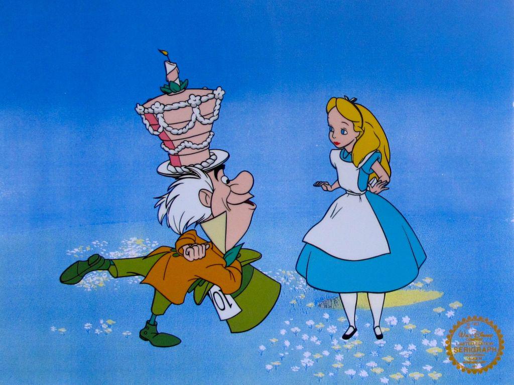 Disney ALICE IN WONDERLAND Original Serigraph Cel: This is a GENUINE Original Limited Edition Serigraph Cel of ALICE and the MAD HATTER from 1951 Walt Disney Studios Â– Â“ALICE IN WONDERLANDÂ”.This cel is from the scene Â“ItÂ’s a Very M
