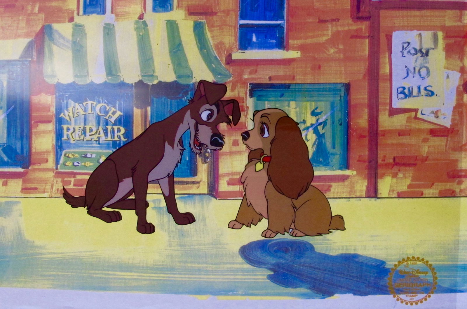 DISNEY LADY AND THE TRAMP Animation Art Sericel Cel: This is a Limited Edition Serigraph Cel of LADY AND THE TRAMP produced by Disney. Disney’s own artists have selected this scene from the original animation drawings used to produce this classic Disn