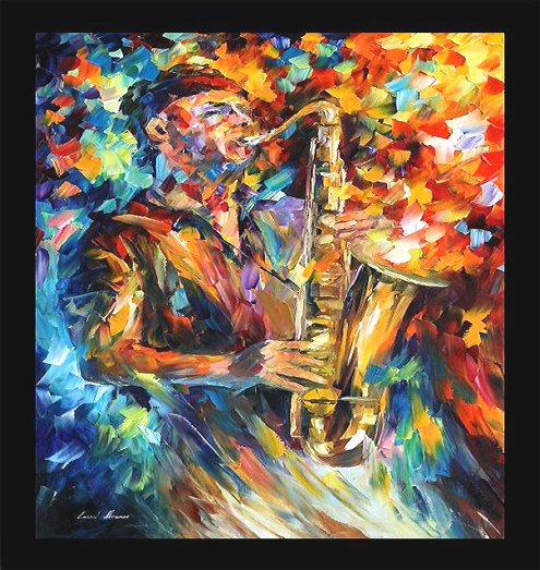 The Soul of the Saxophone Ltd Edn Hand Embellished: 23" x 19" Framed Giclee/Print Hand Embellished on High Quality Artistic Canvas by Leonid Afremov ,Comes with Certificate of Authenticity
