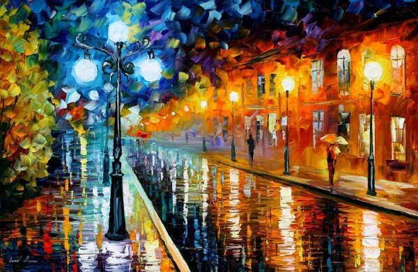 BLUE LIGHTS by Leonid Afremov: Acrylic Painting on Canvas / Giclee ,Gallery Estimated Value: $1,150 ,Limited Edition Signed by the artist, Certificate of Authenticity with the value provided. Size: 16x20" unframed.