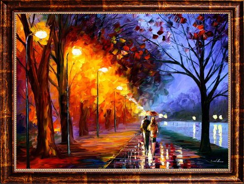 "Alley by the Lake" Limited Edition Afremov: 23" x 19" Framed Giclee/Print Hand Embellished on High Quality Artistic Canvas by Leonid Afremov Comes with Certificate of Authenticity