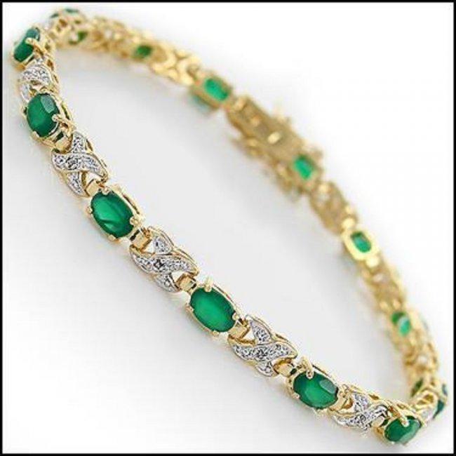 8.84 CT Green Agate & Diamond Designer Bracelet $1395: Master jewelers designed your bracelet with: 13 pieces of GENUINE 5X4mm oval green Green Agate. 13 pieces of GENUINE single cut diamonds, 0.22 carat tw. 12.61 grams of Base Metal layered with 18K yell