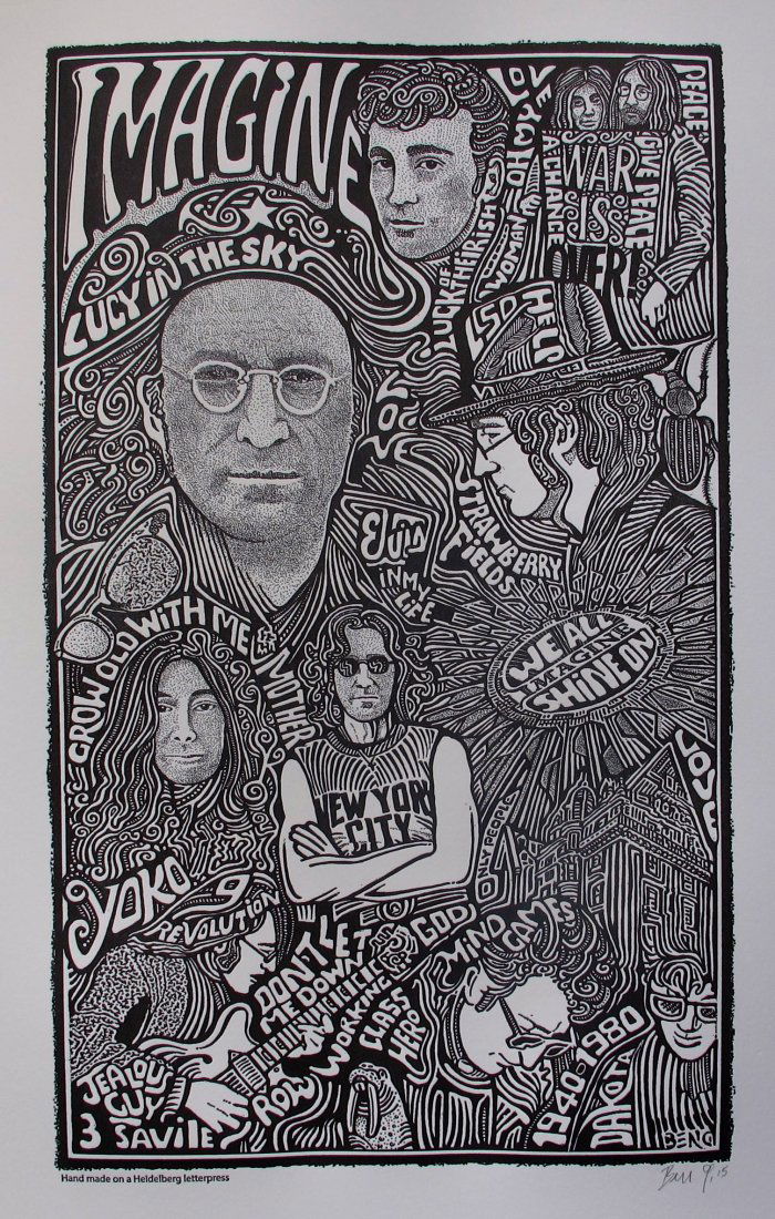 JOHN LENNON Psychedelic Hand Signed Posterography: This is a rare limited edition John Lennon Art piece. Hand signed by the artist Ben G.The picture can not capture the spectacular psychedelic look and feel of these. It pops right out at you and there