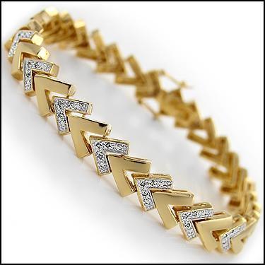 0.25 CT Diamond 18KGP Designer Bracelet $1,800: 33 Single cut round diamonds Color: I-J & Clarity: I2-I3 No treatment.15.35 grams of brass layered with 18K yellow Gold.Length is 7 1/2 inches.The width is 1/4 inches.
