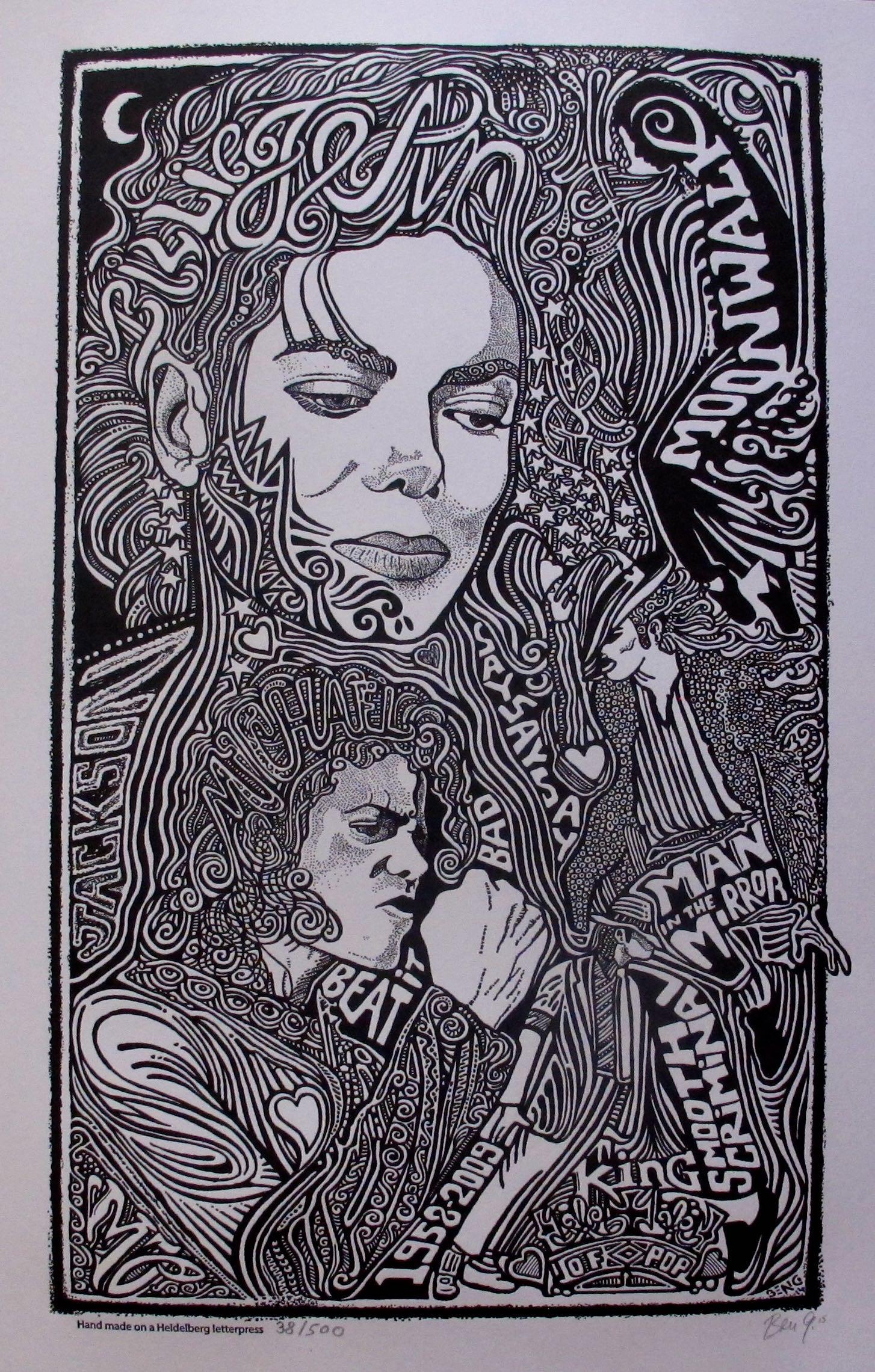 MICHAEL JACKSON King of Pop Hand Signed Posterography: This is a rare limited edition Michael Jackson Art piece. Hand signed by the artist Ben G.The picture can not capture the spectacular psychedelic look and feel of these. It pops right out at you and t