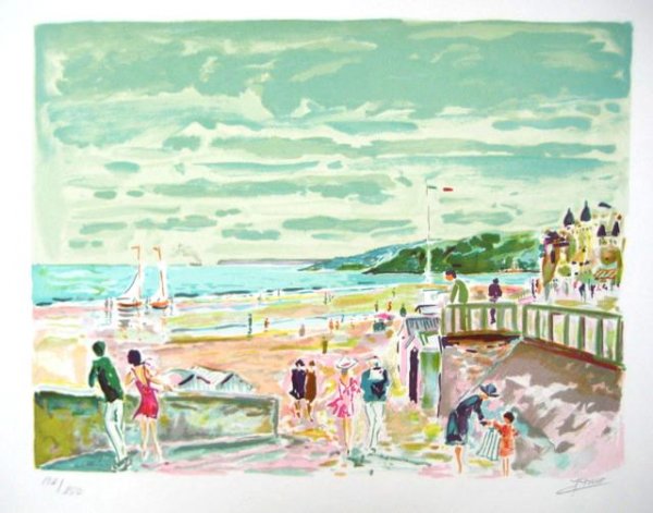 Jean-Claude Picot LA PLAGE Hand Signed Limited Ed.: This is a Jean-Claude Picot lithograph titled "LA PLAGE". This piece was hand signed by Picot in 1980 and pencil numbered from an edition of 250. Paper measures 30" x 21". Image measures 20" x 15". Ma