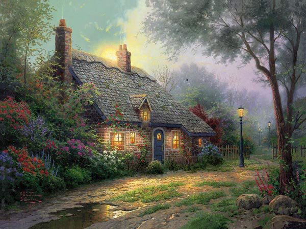 Moonlight Cottage by Thomas Kinkade: Signed by the Artist Paper Lithograph Limited Edition Includes Official Thomas Kinkade Certificate of Authenticity 24 x 30