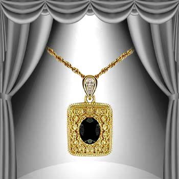 Genuine 1 CT Sapphire Diamond Pendant: Master jewelers designed your pendant with... 1 piece of GENUINE 7X5mm faceted oval midnight blue sapphire. 1 piece of GENUINE single cut diamond .01 carat tw. 2.4 grams of brass layered with 18K Gold