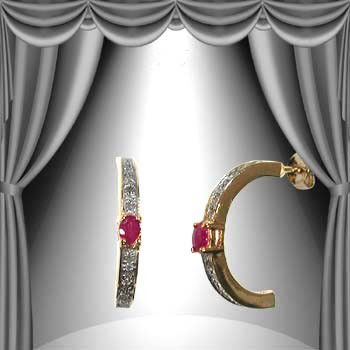 Genuine 1 CT Ruby Diamond Earrings: Master jewelers designed your earrings with... 2 pieces of GENUINE 4X3mm faceted oval ruby. 24 pieces of GENUINE single cut diamonds .17 carat tw. 3.6 grams of sterling silver layered with 18K Gold. T