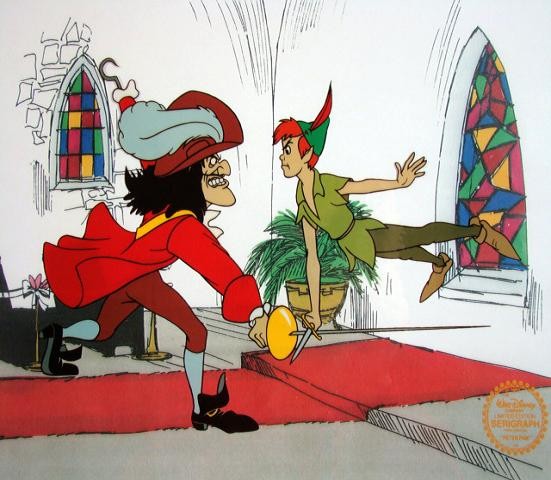 DISNEY PETER PAN CAPTAIN HOOK Original Art Sericel: Top Quality Serigraph for your Art Collecting pleasure,Walt Disney Official Emblem Authenticity seal is stamped at the bottom corner. Size 11"x14"