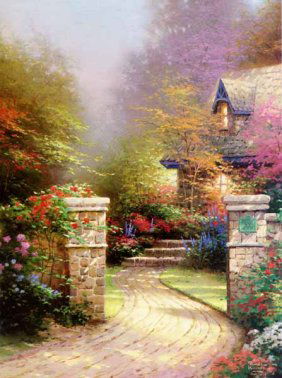 Rose Gate by Thomas Kinkade: Signed by the Artist Paper Lithograph Limited Edition with Certificate, Size: 16" x 12"
