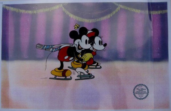 Disney Mickey and Minnie ON ICE Original Serigraph: This is a GENUINE Original Limited Edition Serigraph Cel of Mickey and Minnie ON ICE. From Walt Disney Studios. Disney’s own artists have selected this scene from the ORIGINAL animation drawings use
