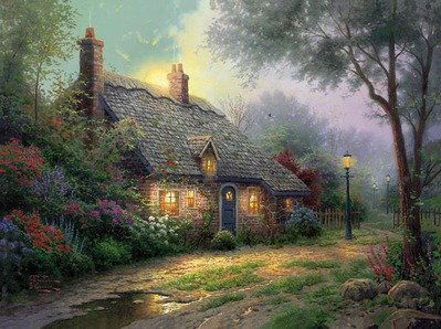 Thomas Kinkade Moonlight Cottage: Signed by the Artist Paper Lithograph Limited Edition Includes Official Thomas Kinkade Certificate of Authenticity •24 x 30