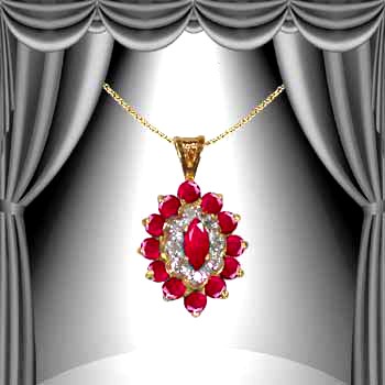 Genuine 1 CT Ruby Diamond 14K Pendant: 1 CT Ruby Diamond 14K Pendant . The natural stone is mined from the ground, cut, polished and hand set in fine Solid 14K Gold . The length is 18 inches or 457mm and the width is 3/8inches or 9mm. The