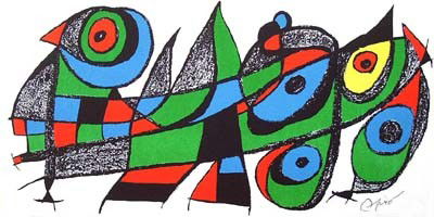Joan Miro ESCULTOR SUITE JAPAN Lithograph: This is an original Joan Miro lithograph titled "Escultor Japan" from a suite of 7 lithos. It was printed by Poligrafa in 1974 on Guarro paper in an edition of 1500. Signed on the stone. Measures 7 3/