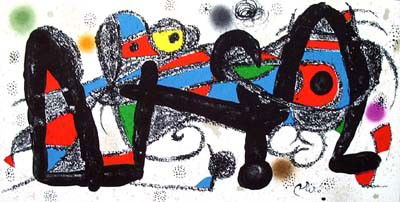 Joan Miro ESCULTOR SUITE PORTUGAL Lithograph: This is an original Joan Miro lithograph titled "Escultor Portugal" from a suite of 7 lithos. It was printed by Poligrafa in 1974 on Guarro paper in an edition of 1500. Signed on the stone. Measures 7
