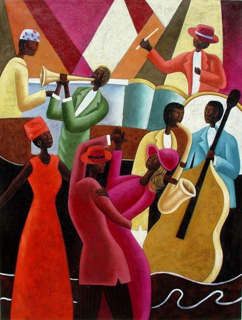 Huge Oil Painting on Canvas - All that Jazz: Hand made oil painting on canvas, Signed by the artist, High Quality Art Comes in size : 36"x48" Item is shipped rolled.