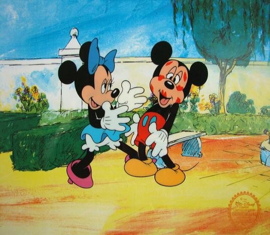DISNEY MICKEY'S SURPRISE PARTY Original Art Serice: Top Quality Serigraph for your Art Collecting pleasure,Walt Disney Official Emblem Authenticity seal is stamped at the bottom corner. Size 11"x14"