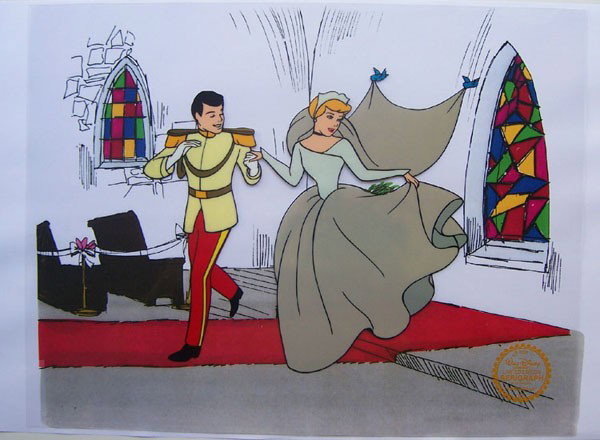 Disney CINDERELLA 1950 Original Serigraph Cel: This is a GENUINE Original Limited Edition Serigraph Cel of The Wedding of CINDERELLA and the PRINCE from the 1950 Walt Disney Studios - "CINDERELLA". Disney's own artists have selected this scene fro