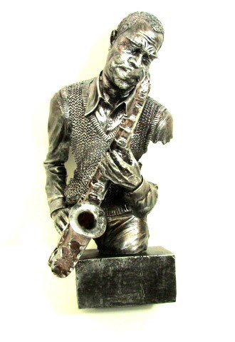 Brass Sculpture "Man Playing the Saxophone": Modern Contemporary Art Brass Statue, excellent craftsmanship!