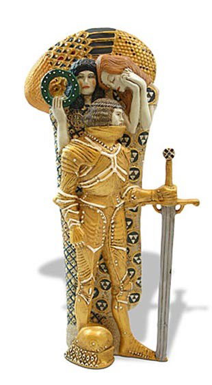 Gustav Klimt THE KNIGHT Sculpture: This is an Gustav Klimt sculpture entitled "THE KNIGHT". (1902) This is a highly collectible, quality, resin sculpture with hand-painted color details, matte and glossy finish. Guaranteed fully authen
