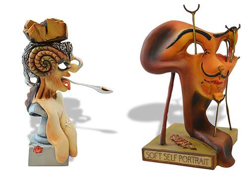 Dali PORTRAIT OF PICASSO - SELF PORTRAIT Set: This is a set of two sculptures entitled PORTRAIT OF PICASSO and PORTRAIT OF DALI by Salvador Dali. These are highly collectible, quality, resin sculptures with hand-painted color details, matte and g