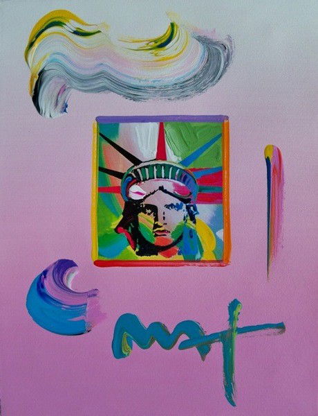 Peter Max LIBERTY HEAD 4 Hand Signed Original Mixe: This is a framed Peter Max hand signed mixed media titled "LIBERTY HEAD". Measures 11.25" x 8.5". This piece is in mint condition. Comes with a certificate of authenticity.