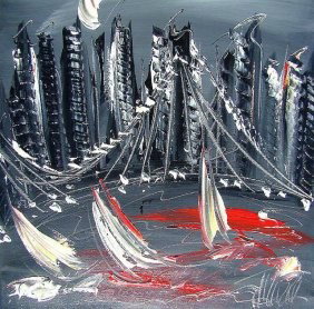 Original Painting by Mark Kazav "Black Manhattan": This is an original painting by Mark Kazav titled "Black Manhattan" Size: 16 x 20 inches About the Artist: Mark Kazav Was born 1960 in former Soviet Union. Live and work in Canada. He produces works w
