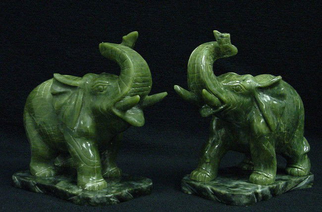 Lucky Pair of Jade Elephants: This pair of elephants are made of real jade. It comes with jade bases. Induvidual Size: L: 3", W: 2", H: 3".