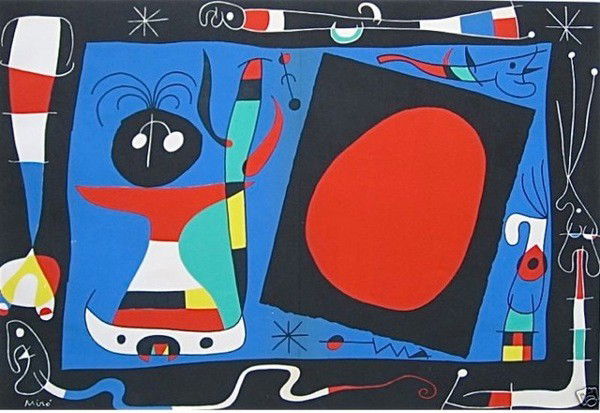 Joan Miro WOMAN AT THE MIRROR Limited Ed. Plate Sig: Joan Miro lithograph titled "WOMAN AT THE MIRROR" or "Le Femme au Miroir. This piece is signed in the plate which means it bears a copy of Miro's signature on it. Measures 15" x 22".