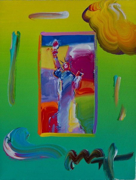Peter Max STATUE OF LIBERTY 2 Hand Signed Original: STATUE OF LIBERTY. This piece is hand overpainted by Peter Max with a variation color combination of brushstrokes of his original artwork and hand signed by Peter Max with acrylic. This piece is stamp