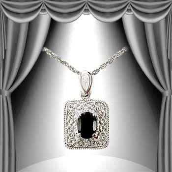 Genuine 1 CT Sapphire Diamond Pendant: Master jewelers designed your pendant with 1 piece of GENUINE 7X5mm faceted oval midnight blue sapphire. 1 piece of GENUINE single cut diamond .01 carat tw. 2.4 grams of brass layered with platinum rh