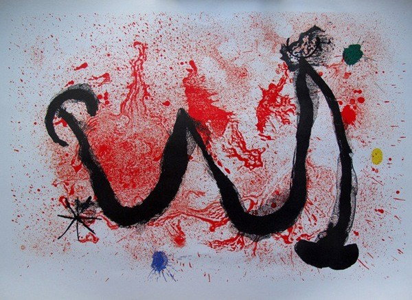 Joan Miro W Plate Signed Lithograph: This is a Joan Miro lithograph titled "W". Measures 14" x 9-3/4". This lithograph was originally printed in 1961 by Maeght 322. A very rich impression! Comes with a gallery certificate. Bright and fre