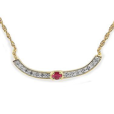 Genuine .42 CT Ruby Diamond Necklace: Master jewelers designed your necklace with 1 piece of GENUINE 4X3mm faceted oval ruby. 14 pieces of GENUINE single cut diamonds .1 carat tw. 4.1 grams of sterling silver layered with 18K Gold. The le