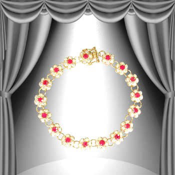 Genuine 9 CT Ruby Diamond Bracelet: Master jewelers designed your bracelet with 16 pieces of GENUINE 5X4mm faceted oval rubies. 128 pieces of GENUINE single cut diamonds .9 carat tw. 17 grams of sterling silver layered with 18K Gold. Th