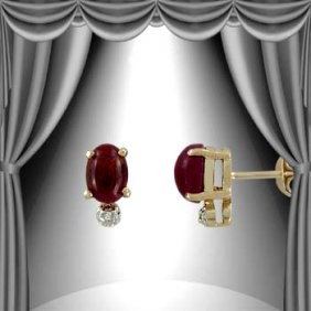 Genuine 3 CT Cabochon Ruby Diamond Earrings: Master jewelers designed your earrings with 2 pieces of GENUINE 8X6mm oval GENUINE cabochon ruby. 2 pieces of GENUINE single cut diamonds .02 carat tw. 1.5 grams of sterling silver layered with 18K Go