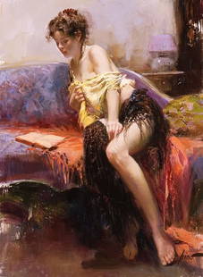 Pino Hand Signed Giclee After Midnight: Limited edition Giclee. Hand Signed by Pino & Includes Certificate of Authenticity. Gallery estimate Price : $2500-$5800 Size : 40" x 30" About the Artist: Italian artist, Pino Daeni's art and canvase