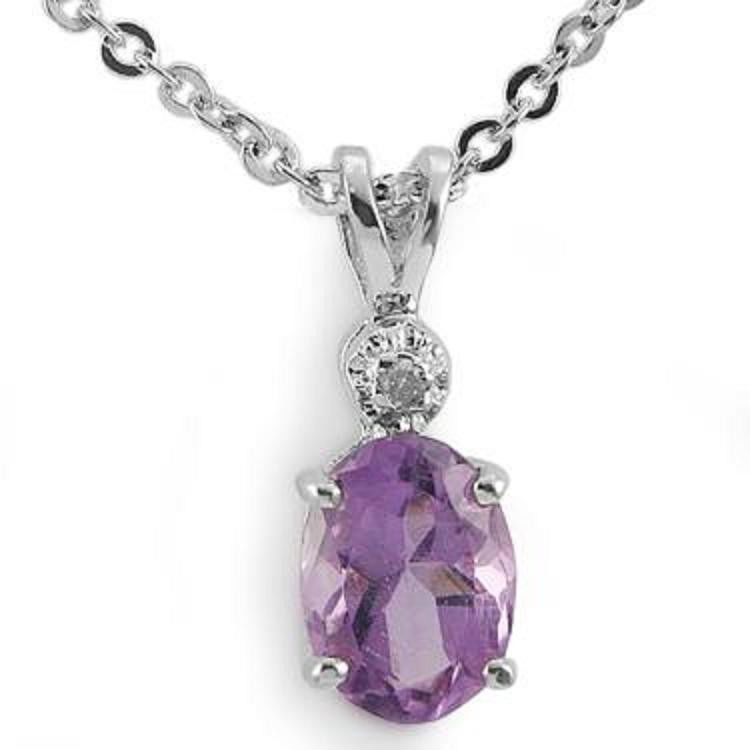 Genuine 1 CT Amethyst Diamond Pendant: This is a lovely 8x6mm oval genuine amethyst stone accented with a .0075 single cut diamond. A traditional pendant that makes for a lovely gift. Amethyst is the stone of love and passion. The stones a
