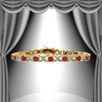Genuine 8 CT Cabochon Ruby Diamond Bracelet: Master jewelers designed your bracelet with. 16 pieces of GENUINE 5X4mm oval GENUINE Cabochon ruby. 16 pieces of GENUINE single cut diamonds .1 carat tw. 11.4 grams of sterling silver layered with 18K