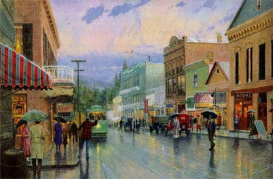 Thomas Kinkade Main Street Trolley: Signed by the Artist Paper Lithograph Limited Edition Includes Official Thomas Kinkade Certificate of Authenticity •18 x 27