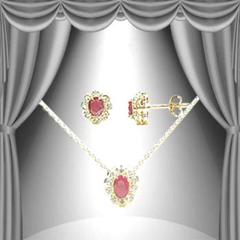 Genuine 3 ct. Cabochon Ruby Diamond Set: set in fine 925 sterling silver and layered with 18K Gold. The length is 18 inches or 457mm and the width is 1/4inches or 6mm.