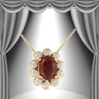 Genuine 1 CT Cabochon Garnet Diamond Necklace: Master jewelers designed your necklace with... 1 piece of GENUINE 8X6mm oval GENUINE cabochon garnet. 12 pieces of GENUINE single cut diamonds .08 carat tw. 1.6 grams of sterling silver layered with 1