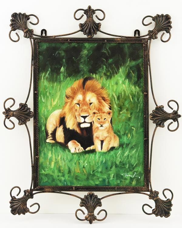 Cat Nap, Fine Art Painting in Frame: This peaceful oil painting has been hand painted and signed by the artist. Painted with warm soft colors that fuse together to create a peaceful and reflective piece, the realism and movement seen in 